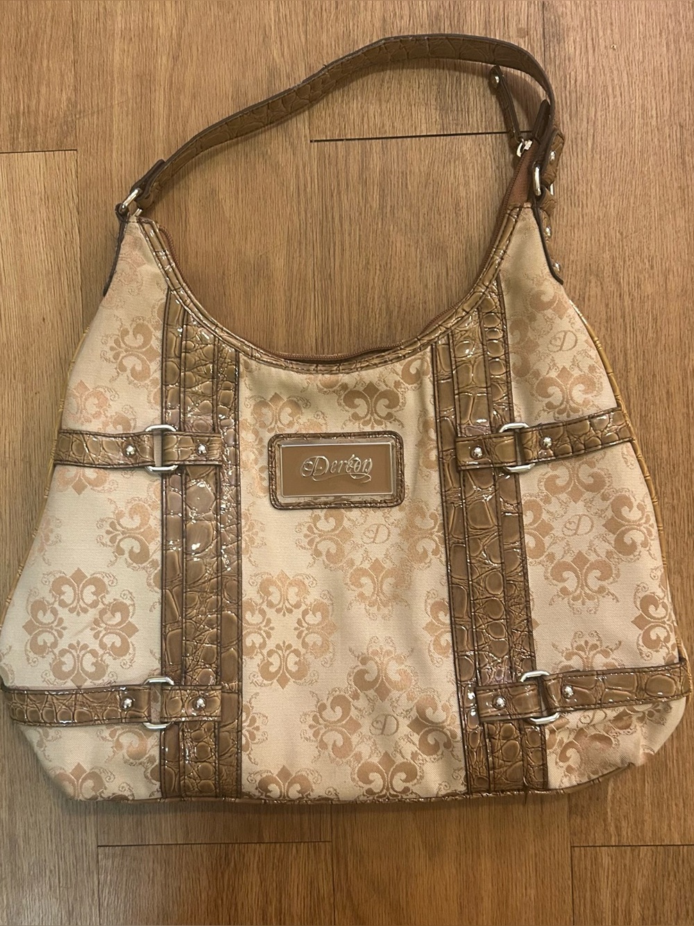 Vintage Y2K House of Deréon Fleur-de-Lis Jacquard Hobo Shoulder Bag